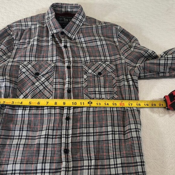 John Rich and Bros Woolrich Black Grey Plaid Button Down Flannel Shirt Size Med - Picture 7 of 10